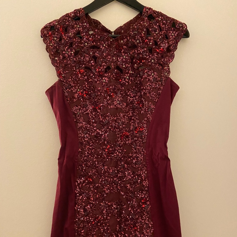 Holiday Dress- French Connection Maroon Beaded Dress